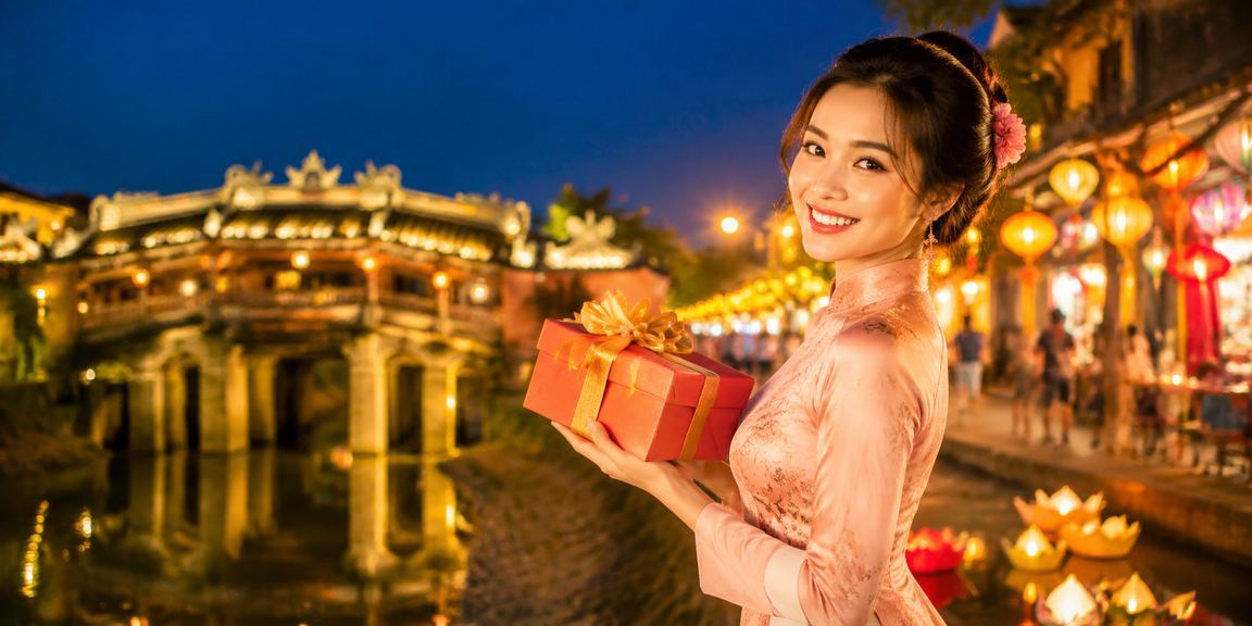 Khung cảnh chợ đêm Hội An với người dùng theo dõi cá cược trực tuyến trên smartphone